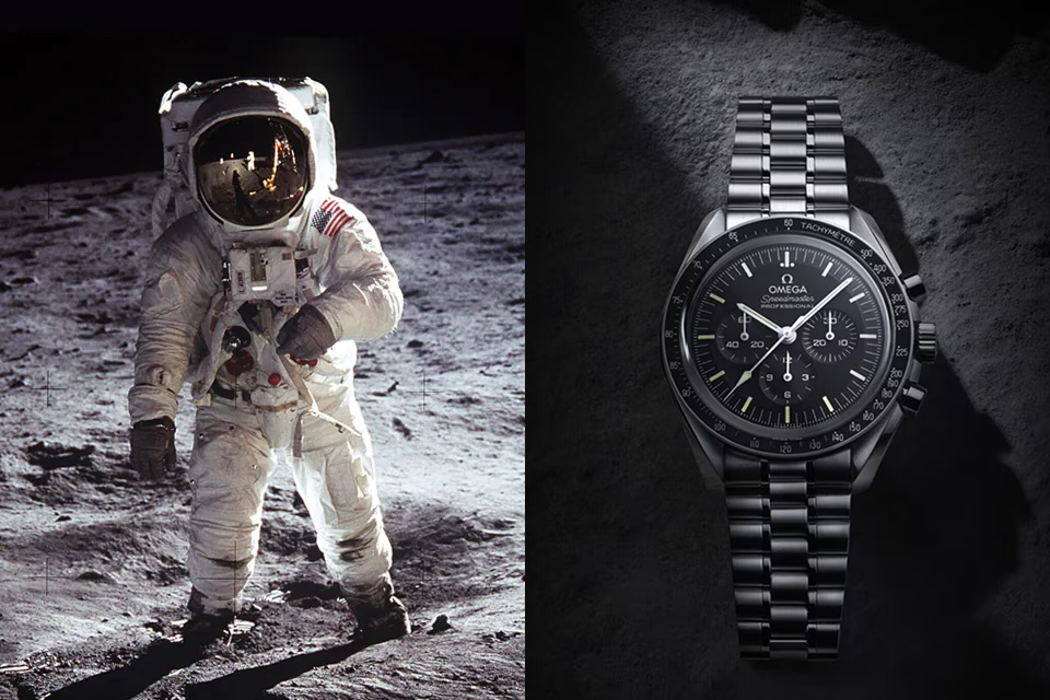 Omega Speedmaster Silver Snoopy Award 50th Anniversary reference 310.32.42.50.02.001 with white dial and blue subdials