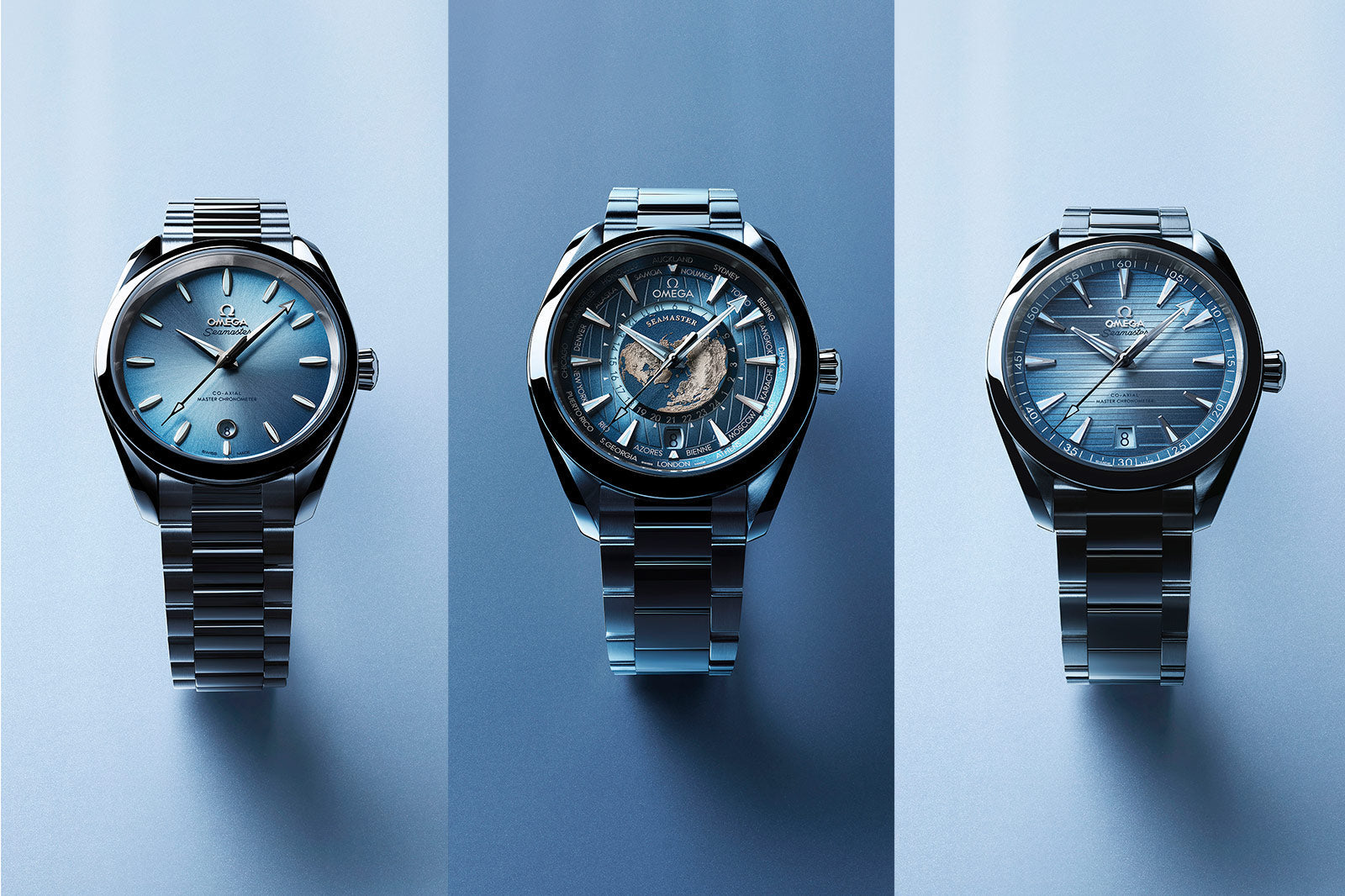 Omega Seamaster Aqua Terra 150M with blue teak dial, the signature Aqua Terra reference family