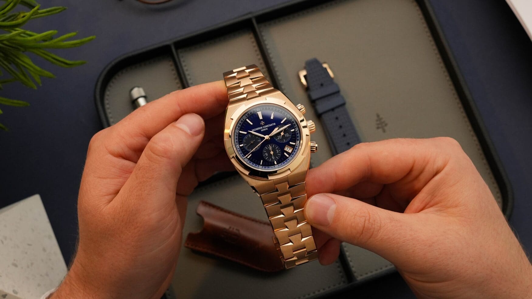 Vacheron Constantin Overseas Chronograph reference 49150 with Maltese Cross bezel and integrated bracelet system