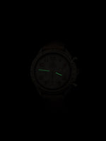 Omega Speedmaster Automatic Chronograph 38mm Ref. 3834.74.34 – luminous hands and markers glowing in the dark, Super-LumiNova lume shot