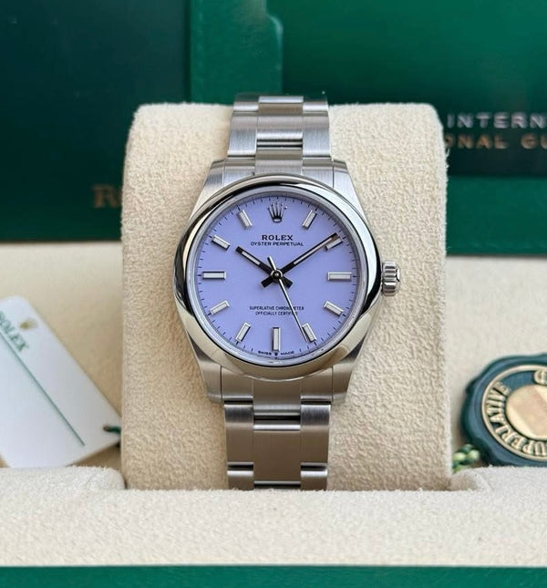 Brand New 2025 Rolex Oyster Perpetual 31mm Lavender Dial - Full Set