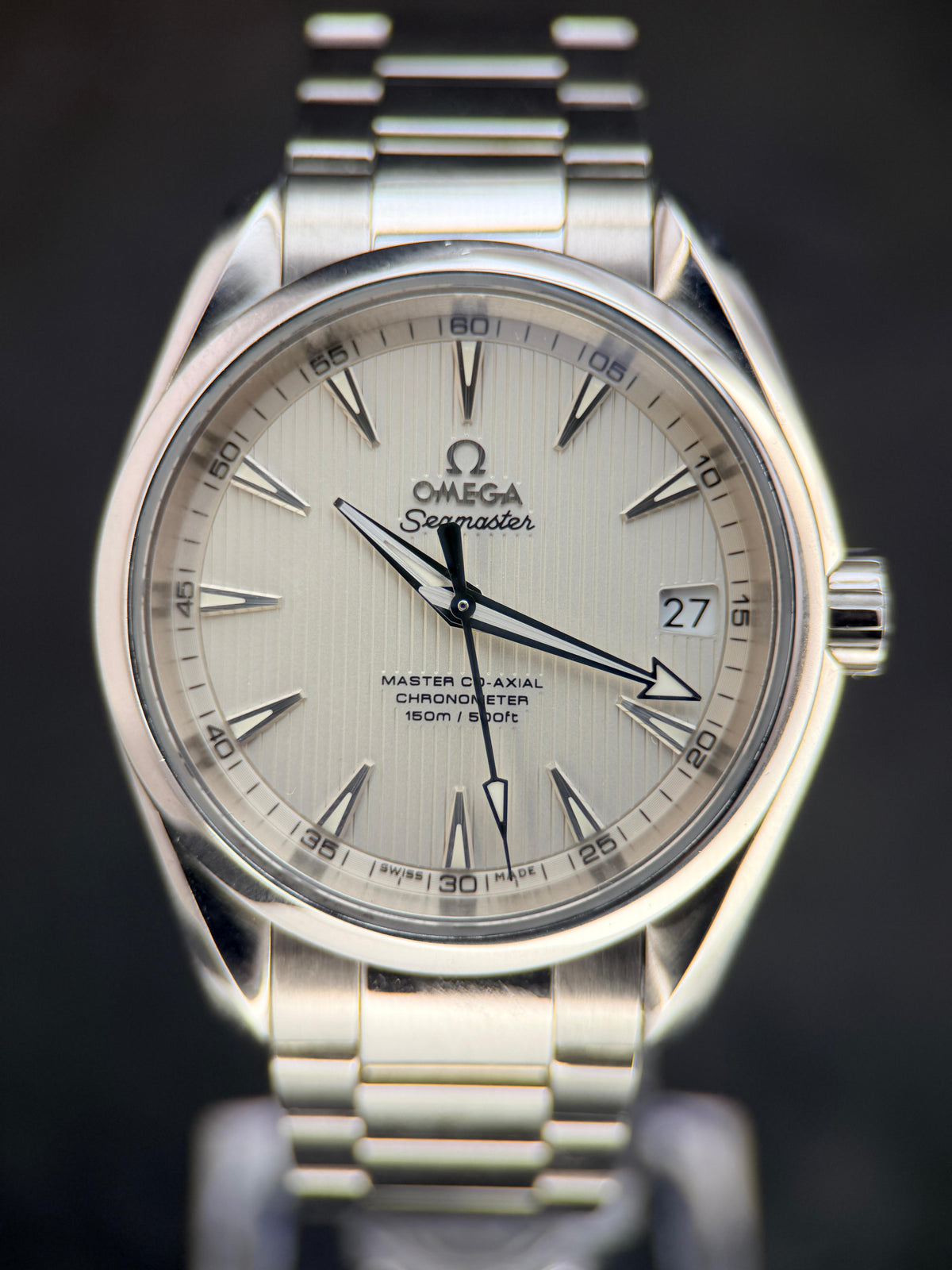 Seamaster Aqua Terra 150M بقطر 38.5 ملم بمينا فضي بنقش الساج 231.10.39.21.02.002 | 2018 بحالة ممتازة جداً، طقم كامل (متوقفة عن الإنتاج)