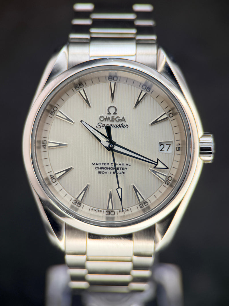 Seamaster Aqua Terra 150M بقطر 38.5 ملم بمينا فضي بنقش الساج 231.10.39.21.02.002 | 2018 بحالة ممتازة جداً، طقم كامل (متوقفة عن الإنتاج)