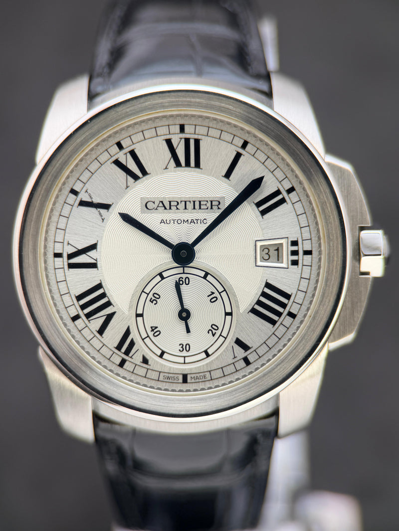 Calibre de Cartier بقطر 38 ملم بمينا فضي WSCA0003 | 2016 بحالة ممتازة جداً، طقم كامل (متوقفة عن الإنتاج)