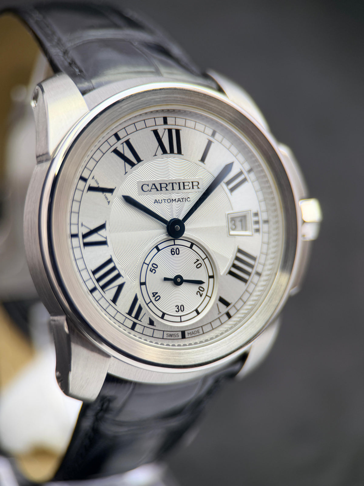 Calibre de Cartier بقطر 38 ملم بمينا فضي WSCA0003 | 2016 بحالة ممتازة جداً، طقم كامل (متوقفة عن الإنتاج)